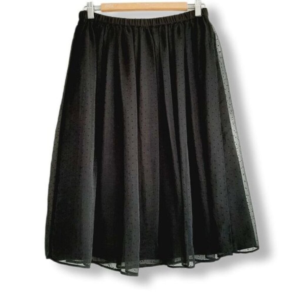 BANANA REPUBLIC Midi Skirt Elastic Waist Pull-On Layered Mesh Swiss Dot Sz S